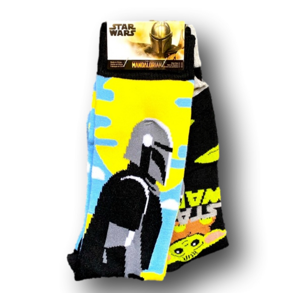 2-Pack Star Wars The Mandalorian Darth Vader & Yoda Funny Novelty Crew Socks